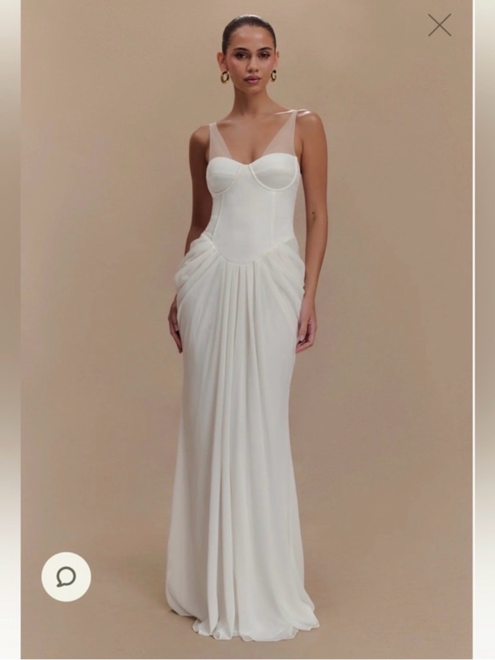 Meshki Cream Roxanne Velvet Corset Maxi Dress with Sheer Straps